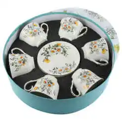 Alternative view of Set 6 cesti cu farfurii din portelan 250 ml "Basket of Flowers-Daisy", in cutie decorativa