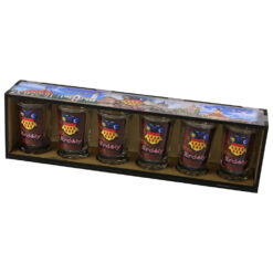 Set 6 pahare shot "Erdely", cu suport lemn 29.5x8 CM