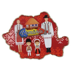 Magnet frigider din lemn "Romania" 10x8 CM, Harta Romaniei, Port traditional
