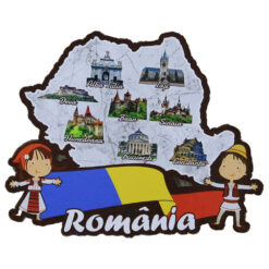 Magnet frigider din lemn "Romania" 10x8 CM, Harta Romaniei, Orase