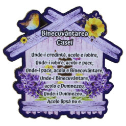 Magnet frigider din lemn "Binecuvantera Casei" 10x9 CM, Lavanda