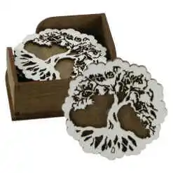 Set 6 suporturi pahare traforaj, 9 CM, cu suport, Copacul Vietii