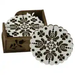 Set 6 suporturi pahare traforaj, 9 CM, cu suport, Cu flori