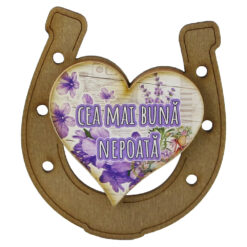 Magnet frigider din lemn "Cea mai buna Nepoata" 7x8 CM, Potcoava