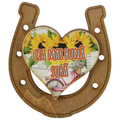 Magnet frigider din lemn "Cea mai buna Sora" 7x8 CM, Potcoava