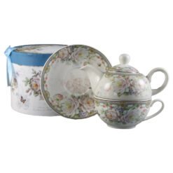 Set ceainic cu ceasca si farfurioara 350 ml/310 ml, Trandafiri, albastru