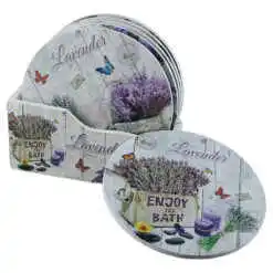 Set 6 suporturi pentru pahare din lemn, 10.5 CM, cu suport, Lavender enjoy