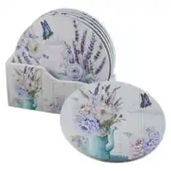Set 6 suporturi pentru pahare din lemn, 10.5 CM, cu suport, Lavender