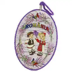 Suport oale decor din ceramica "Romania" 14x20 CM, Copii cu lavanda