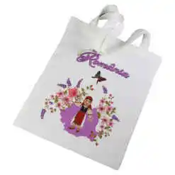Sacosa textil "Romania", Romanca cu lavanda 29x35 CM