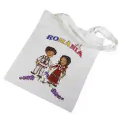 Sacosa textil "Romania", Copii cu lavanda 29x35 CM