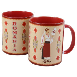 Cana ceramica "Romania"  Femeie in costum popular, 330 ml
