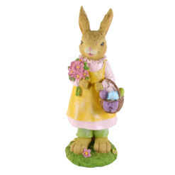Figurina Iepuras cu flori 11x32 CM, din rasina