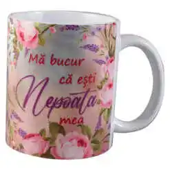 Cana ceramica "Ma bucur ca esti Nepoata mea", 330 ml, trandafiri & lavanda