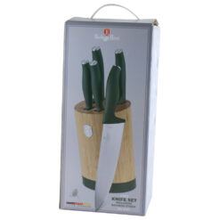 Set 5 cutite cu suport bambus, Matte Green, Berlinger Haus, rotund