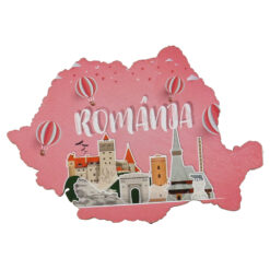 Magnet frigider din lemn, Harta Romaniei, 9x6 CM, Baloane cu aer