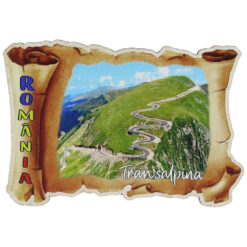Magnet frigider din lemn, 9x6 CM, Romania, Transalpina, pergamen