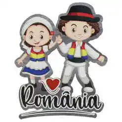 Magnet frigider din lemn, 7x9 CM, Romania, Copii in port popular