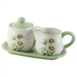 Suport din ceramica cu zaharnita si cana lapte Margarete, 22x11 CM