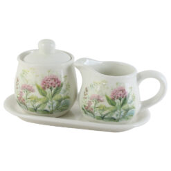 Suport din ceramica cu zaharnita si cana lapte, Flori de camp 22x11 CM