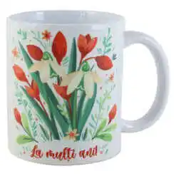 Cana ceramica "La multi ani!", 330 ml, ghiocei rosii