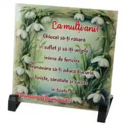Placa decorativa "O Primavara frumoasa...", 15x15 CM, ghiocei
