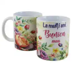 Cana ceramica "La multi ani, Bunica mea", 330 ml, flori