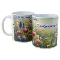 Cana ceramica "Szomszedasszony, Isten eltessen sokaig!", 330 ml, flori