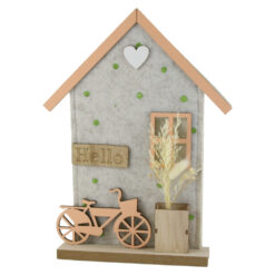 Decoratiune din pasla Casuta "Home", cu bicicleta, 22x30 CM