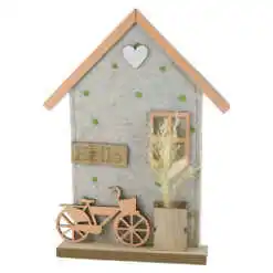 Decoratiune din pasla Casuta "Home", cu bicicleta, 22x30 CM