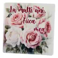 Magnet din ceramica "La multi ani, Fiica mea!", 7.5x7.5 CM, trandafiri