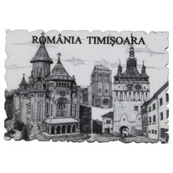 Magnet frigider din lemn "Romania" 9x6 CM, Timisoara, alb/negru