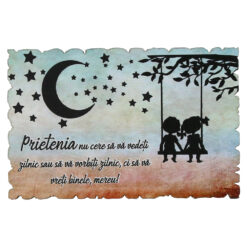 Magnet frigider din lemn "Prietenia nu cere sa..." 9x6 CM