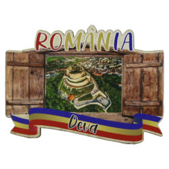 Magnet frigider din lemn "Romania" 9x6.5 CM, Deva, fereastra