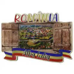 Magnet frigider din lemn "Romania" 9x6.5 CM, Alba Iulia, fereastra