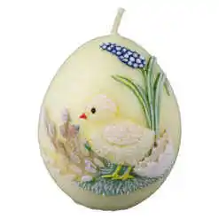 Lumanare de Paste in forma de ou 7x10 cm, decorat cu pui si flori