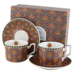 Set 2 cesti cu farfurii, din portelan "Festum", 250 ml, in cutie decorativa, Geometric