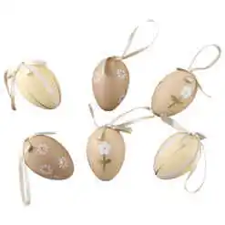 Set 6 oua din plastic 4x6 cm, natur/auriu