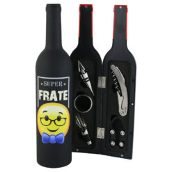 Set 5 accesorii de vin "Super Frate", in forma de sticla, 7x32 CM
