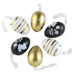 Set 6 oua din plastic 4x6 cm, negru/alb/auriu