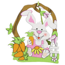 Decoratiune din lemn Iepuras cu morcov 8 CM