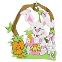 Decoratiune din lemn Iepuras cu morcov 8 CM