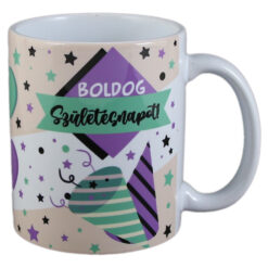 Cana ceramica "Boldog Szuletesnapot", 330 ml, mov/verde