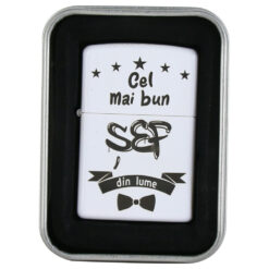 Bricheta metalica "Cel mai bun Sef din lume", 3.5x5 CM, Alb