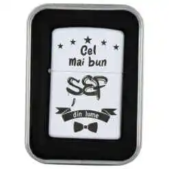 Bricheta metalica "Cel mai bun Sef din lume", 3.5x5 CM, Alb