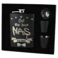 Set cadou "Cel mai bun Nas din lume",  Plosca cu palnie si 2 pahare