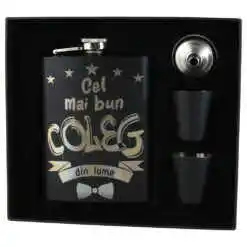 Set cadou "Cel mai bun Coleg din lume",  Plosca cu palnie si 2 pahare