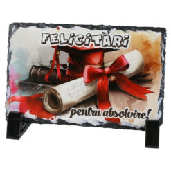 Placa ardezie "Felicitari pentru Absolvire" 14x9 CM, Toca absolvire, rosu