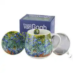 Cana portelan cu infuzor metalic si capac 430 ml,"Irises" de V. van Gogh