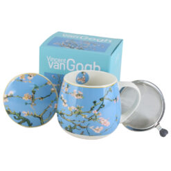Cana portelan cu infuzor metalic si capac 430 ml, "Almond Blossom"de V. van Gogh, in cutie decorativa